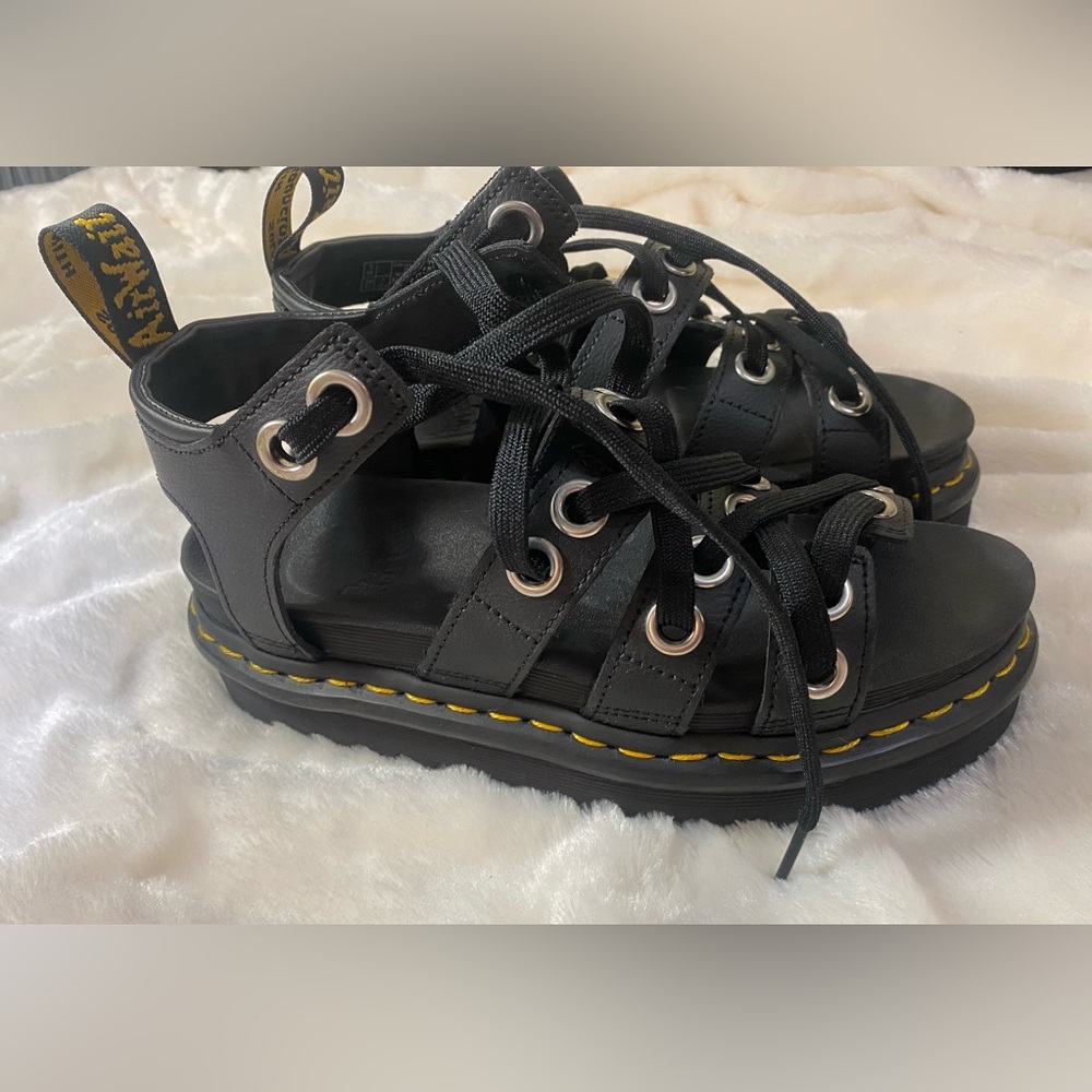 DR. Martens Black Blaire Hardware Leather Strappy Sandals - Picture 7 of 14
